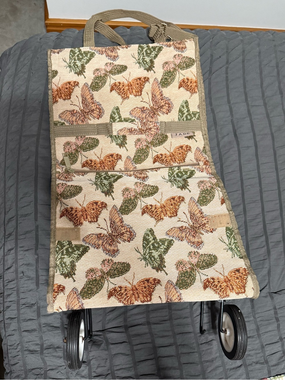 Vintage Jade Butterfly Rolling Tapestry Bag